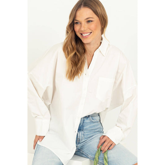 TRENDY TURNS LONG-SLEEVE BUTTON-FRONT SHIRT